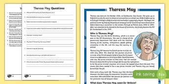 Theresa May Biography Differentiated Reading Comprehension Activity