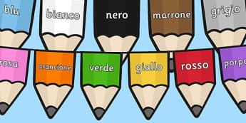 Colours on Pencil Bunting Italian - colours, pencil, bunting, italian, display