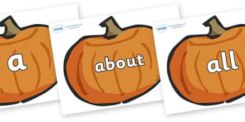 100 High Frequency Words on Pumpkins - High frequency words, hfw, DfES Letters and Sounds, Letters and Sounds, display words