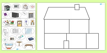 Large House Sorting Activity - BIC picture, houses and homes, fine motor skills, house, home, Word cards, Word Card, flashcard, flashcards, brick, stone, detached, terraced, bathroom, kitchen, door, caravan, where we live, ourselves
