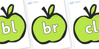 Initial Letter Blends on Apples - Initial Letters, initial letter, letter blend, letter blends, consonant, consonants, digraph, trigraph, literacy, alphabet, letters, foundation stage literacy