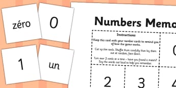 French Numbers 0-10 Memory Match Game - french, memory, game