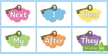 Sentence Starters on Keys - Sentence starter, writing sentences, vocabulary, writing aid, how to start a sentence, the, next, there