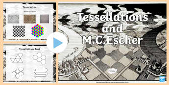 M.C. Escher And Tessellations   PowerPoint - Escher, MC Escher, tessellation, tessellation design, patterns.