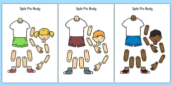 Split Pin Bodies - Body parts, my body, nose, eyes, ears, mouth, arm, leg, finger, ourselves, all about me, my body, senses, emotions, 