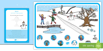 Winter Scene Can You Find...? Poster and Prompt Card Pack - seasons,smoke, sledding, ice, snowflake, 