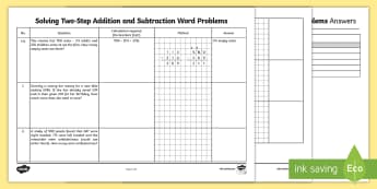 Solving Two-Step Addition and Subtraction Word Problems - brackets, rucsac, context, real life