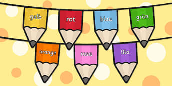 Colours on Pencil Bunting German - colours, pencil, bunting, german, display