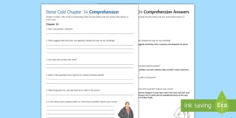 Chapter 14 Comprehension Questions to Support Teaching on 'Stone Cold' by Robert Swindells - Swindells, Comprehension, Shelter, Link, Assess, Worksheet