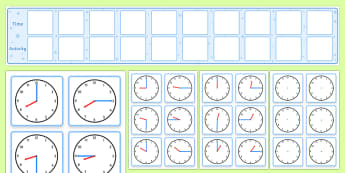 Daily Routine Display With Clocks - visual timetable display with clocks, timetable, clocks, daily, structure, stage, day, Visual Timetable, education, home school, child development, children activities, free, kids