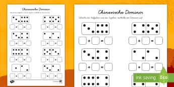 Addieren mit chinesischen Dominos Arbeitsblatt-German - rechnen, addieren, plus rechnen, erstes rechnen, zählen, erstes zählen, dominos,German