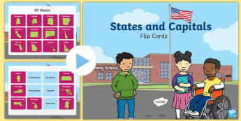 States and Capitals Click and Flip PowerPoint - USA, US, United States, US Capital Cities, 50 States, Fifty States, 50 States and Capitals, geograph