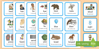 Homophones Matching Cards - homophones, matching, cards, English, sounds