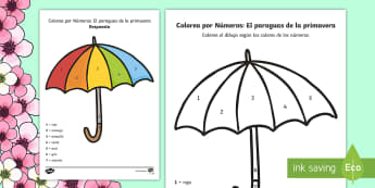 Spring Umbrella Colour by Number Spanish - Spring, KS2, Spanish, MFL, umbrella, colour by number,Spanish