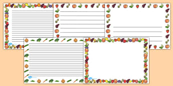 Fruit and Vegetables Full Page Borders (Landscape) - page border, border, frame, writing frame, fruit and vegetables, fruit and veg, fruit and vegetable page borders, fruit and vegetable lanscape borders, writing template, writing aid, writing, A4 pa