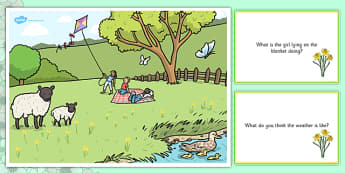 Spring Park Scene and Question Cards - spring, spring park, questions, comprehension pack