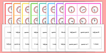 Mixed Time Bingo - Mixed time bingo, time game, Time resource, Time vocaulary, clock face, Oclock, half past, quarter past, quarter to, shapes spaces measures
