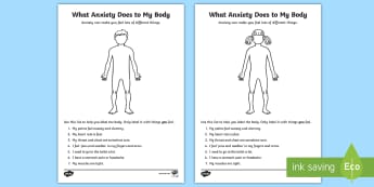 How Anxiety Affects My Body Activity Sheet - anxiety body map, colour, draw, worksheet