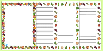 Fruit And Vegetables Themed A4 Page Border - food, fruit, vegetables, page border, writing borders, A4, border, good eating, healthy snack, snack, independent writing, apple, banana, carrot, potato, tomato