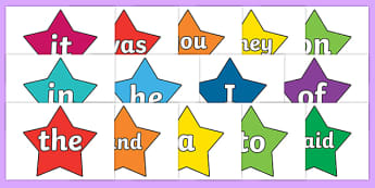 100 High Frequency Words on Stars (Multicolour) - High frequency words, hfw, DfES Letters and Sounds, Letters and Sounds, display words