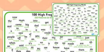 100 High Frequency Words Word Mat Portuguese Translation - language, early years, ks1, key stage 1, numeracy, 