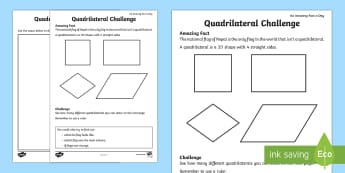 Quadrilateral Challenge Activity Sheet - Amazing Fact Of The Day, activity sheets, powerpoint, starter, morning activity, February, KS1 activ