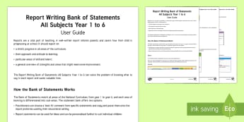 Report Writing Bank of Statements Adult Guidance - report writing, teacher organisation, bank of statements, report writing bank of statements, year 1,