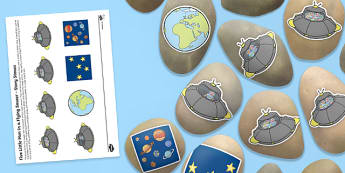 Five Little Men in a Flying Saucer Story Stones Image Cut Outs - Story stones, stone art, painted rocks, Nursery Rhymes, song, counting rhyme