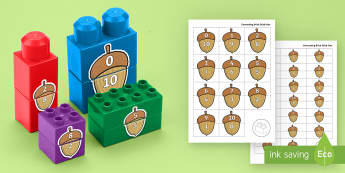 Acorn Number Bonds to 10 Matching Connecting Bricks Game - EYFS, Early Years, KS1, Duplo, Lego, Plastic Bricks, Building Bricks, Forest, Woods, Trees, Maths, N