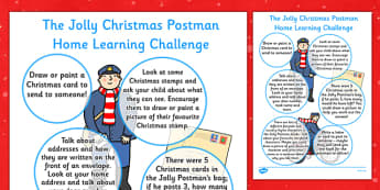 EYFS Home Learning Challenge Sheet to Support Teaching on The Jolly Christmas Postman Reception FS2
