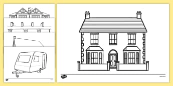 Houses and Homes Colouring Sheets - house, home, building, colouring, activity, fine motor skills, brick, stone, saxon, roman, iron age, mud hut