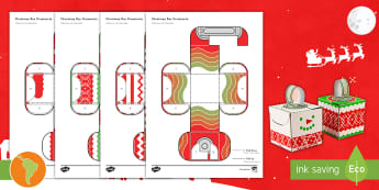 Simple 3D Block Ornaments Christmas Decoration Activity Paper Craft US English/Spanish (Latin) - ornaments, christmas, decorations, christmas tree, paper craft, nets, spanish, español, eal, esl