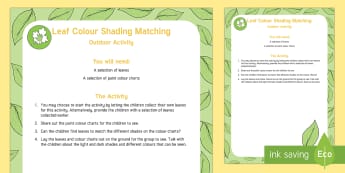 Leaf Colour Shades Matching Outdoor Activity - EYFS Parks and Gardens, playgrounds, forest school, outdoor learning, outdoor classroom, outside, wo