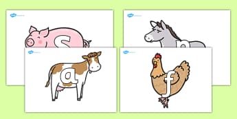 A-Z Alphabet on Farm Animals - A-Z, A4, display, Alphabet frieze, Display letters, Letter posters, A-Z letters, Alphabet flashcards