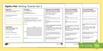 Year 6 Algebra Differentiated Maths Mats - expression, formula, variables, sequences, assessment 
