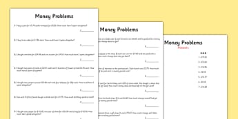 Money Word Problems - money, word problems, word, problems, worksheets