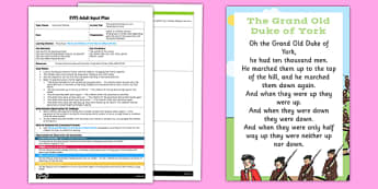 The Grand Old Duke of York Parachute Activity EYFS Adult Input Plan and Resource Pack - rhyme, PE, physical education, parachute games