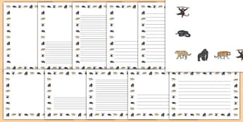 Jungle Page Borders (A4) - jungle, rain forest, page border, border, writing template, writing aid, writing, tiger, snake, monkey, trees