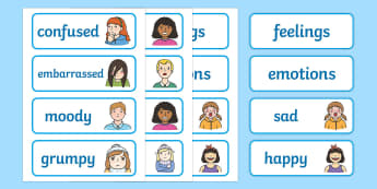 Emotions Word Cards - Word cards, flashcards, emotions, feelings, All about me, ourselves, emotions display, expression, happy, sad, angry, scared