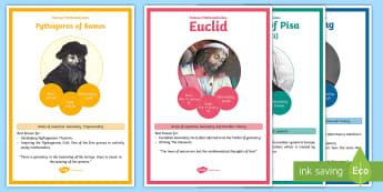 Famous Mathematicians Display Facts Posters - Home Education Maths Resources, Pythagoras, Gauss, Ada Lovelace, Euler, Turing, Fibonacci, Euclid, N