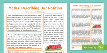 EYFS Maths: Can Describe Their Relative Position  Home Learning Challenges - maths, mathematics, shape, space, measure, position, can describe position, game, large group, whole