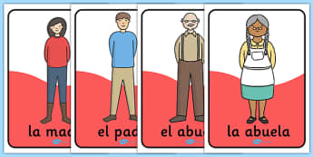 Spanish Family Display Posters - Ourselves display, spain, spanish, mum, dad, brother, sister, uncle, aunt, all about me, my body, senses, emotions, family, body, growth