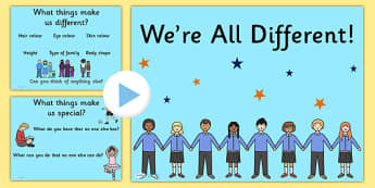 We're All Different PowerPoint - we're all different, powerpoint, diversity, discussion starters, group discussion, class discussion, feelings, emotions