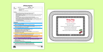 EYFS Vehicle Tracks Busy Bag Plan and Resource Pack - Transport, Travel, vehicles, cars, trains, tractors, tracks, paint, pattern, shape, print