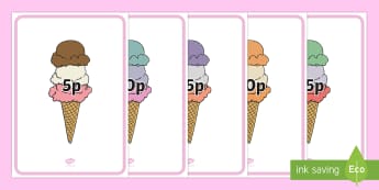 Money Ice Cream Mats - Money Ice Creams mats - foundation stage numeracy, Number recognition, Number flashcards, counting, 