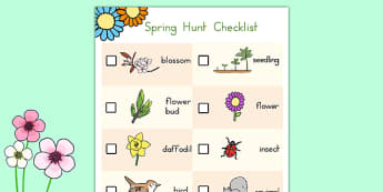 Spring Hunt Checklist - usa, america, spring, seasons, easter, hunt, easter hunt, objects hunt, can you see?, spring sensory walk checklist, walk checklist, spring walk checklist, spring hunt, spring search