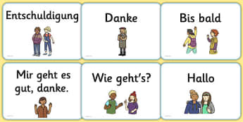 Greetings A5 Flashcards German - german, greetings, a5, flashcards, flash cards
