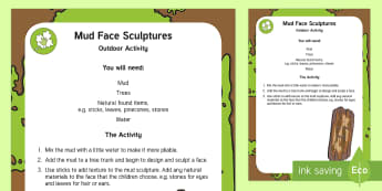 Mud Face Sculptures Outdoor Activity - EYFS Parks and Gardens, playgrounds, forest school, outdoor learning, outdoor classroom, outside, wo