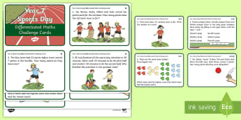 Year 2 Sports Day Maths Differentiated Challenge Cards - KS1, Numeracy, Activity, Questions, Problem Solving, P.E., Events, Adding and Subtracting