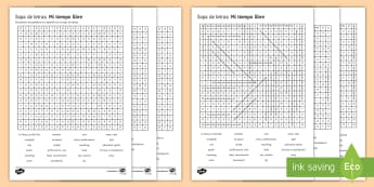 Free Time Differentiated Word Search Spanish - Secondary, 15, minutes, revision, spellings, spanish, topic, activities, game, pairs, groups, free, 